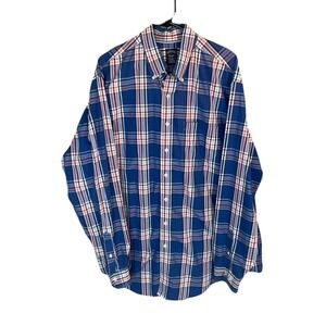 Brooks Brothers Plaid Shirt Men's 1XL Non-Iron Button Down Long Sleeve Blue Red